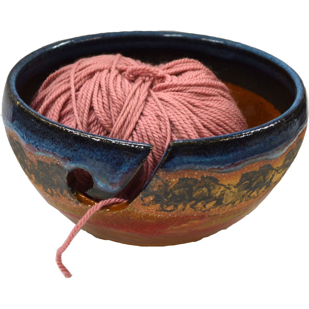 757- Yarn Bowl Large (Blue on Purple) – Wizard of Clay Pottery