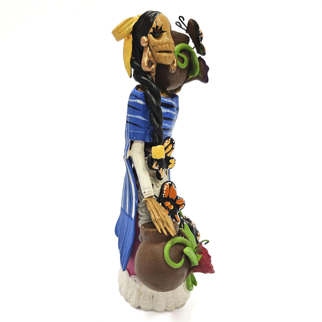 Catrina with Blue Shawl pots and butterflies and green ribbons