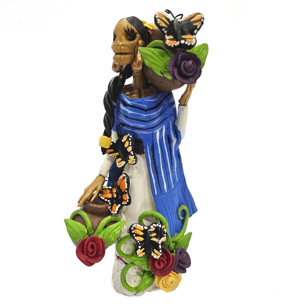 Catrina with Blue Shawl pots and butterflies and green ribbons