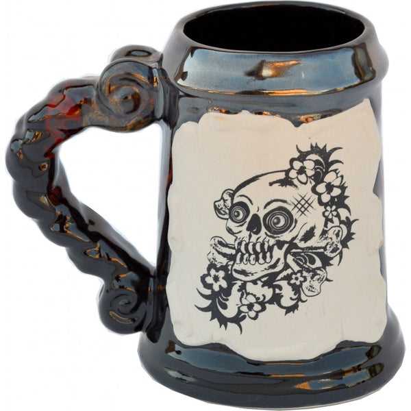 Skull with Flowers 26 Oz. PB Tankard