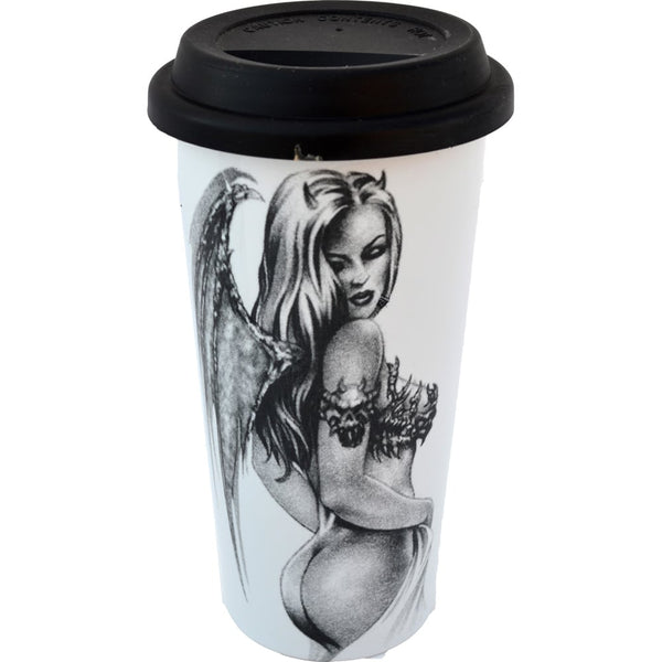 Angel with Tattoo Double Walled Travel Mug