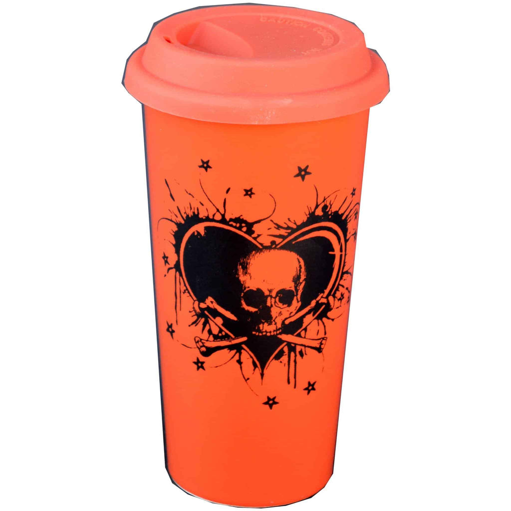 Black Heart Skull N Crossbones Double Walled Travel Mug