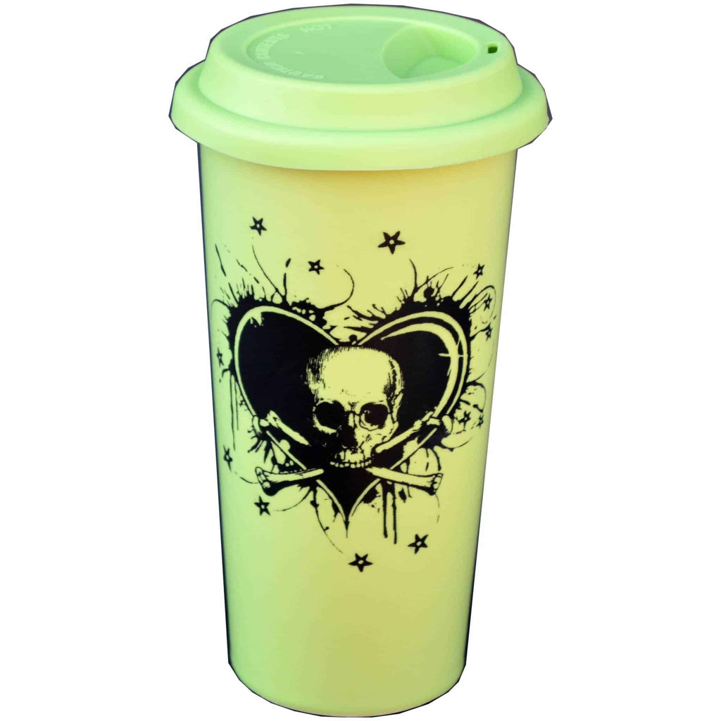 Black Heart Skull N Crossbones Double Walled Travel Mug