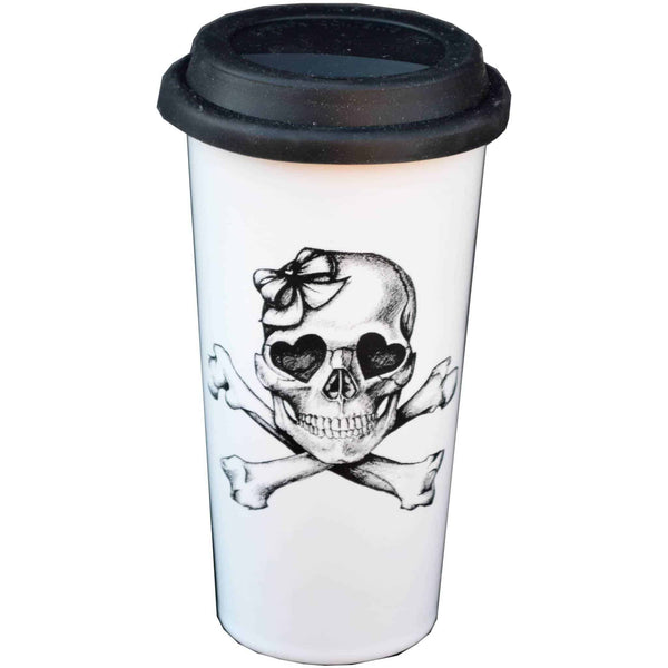 Girl Skull and Crossbones Double Walled Travel Mug