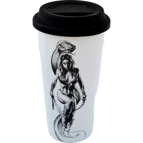 Lady Warrior with Snake Double Walled Travel Mug