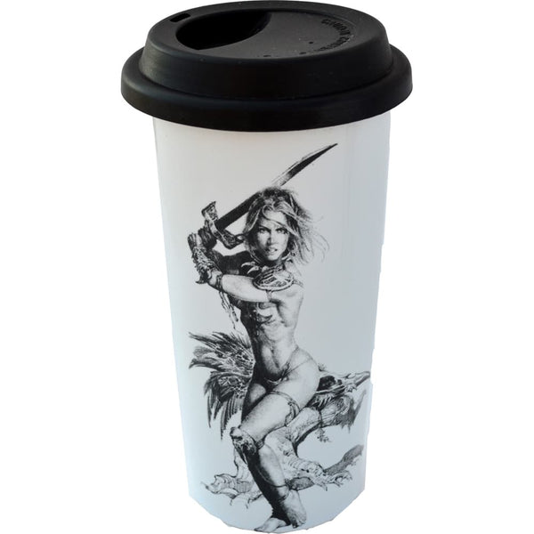 Lady Warrior with Sword Double Walled Travel Mug