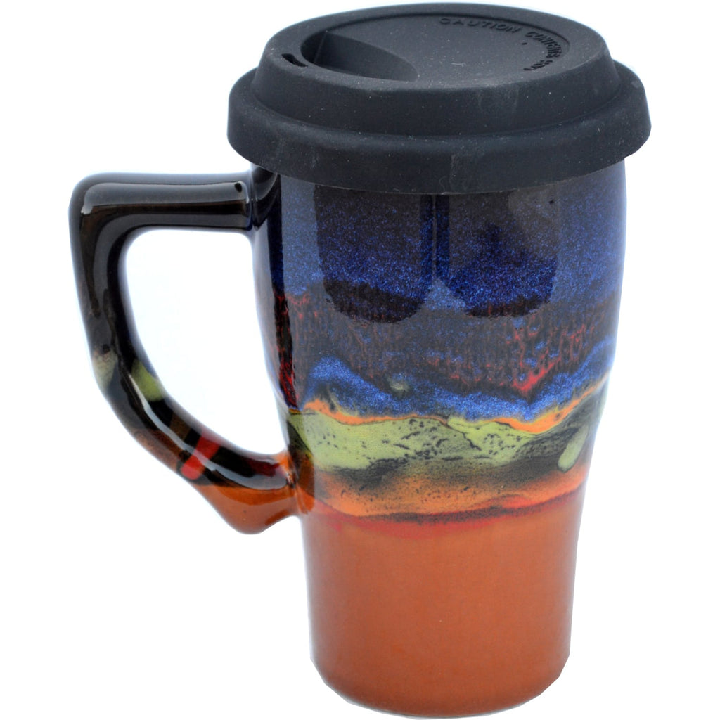 A Non-Pattern Glazed Tall Travel Mug with Handle