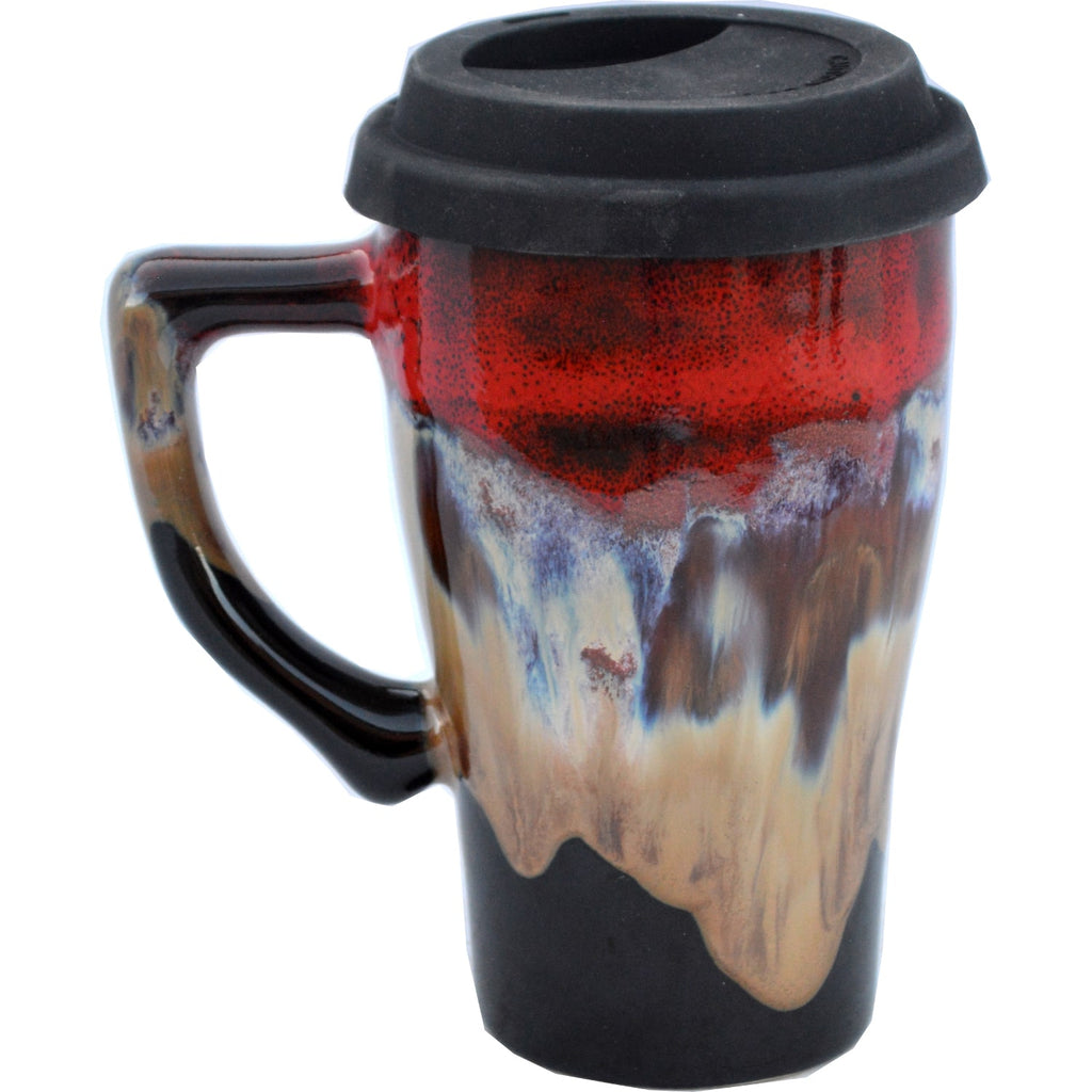 A Non-Pattern Glazed Tall Travel Mug with Handle