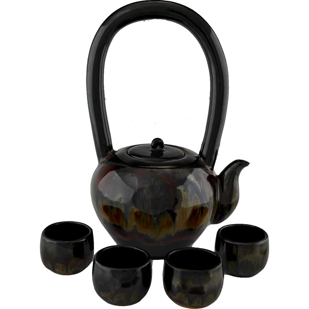 A Non-Pattern Glazed Long Handled Teapot Set