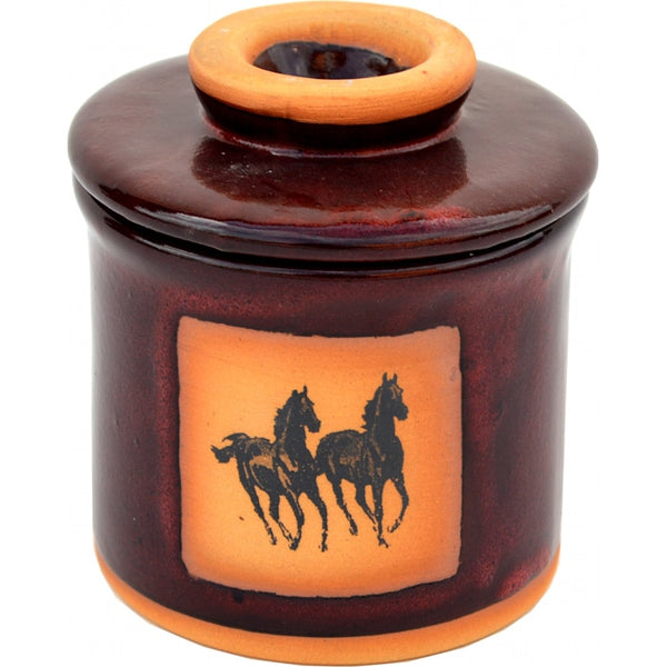 Double Running Horse French Butter Keeper