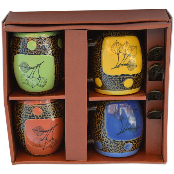 Aspen Leaf Mugs with Spoons Box Set