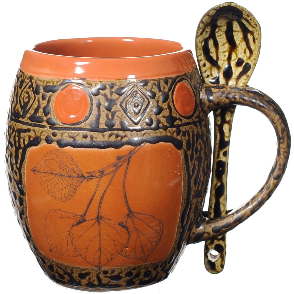 Aspen Leaf Mugs with Spoons Box Set