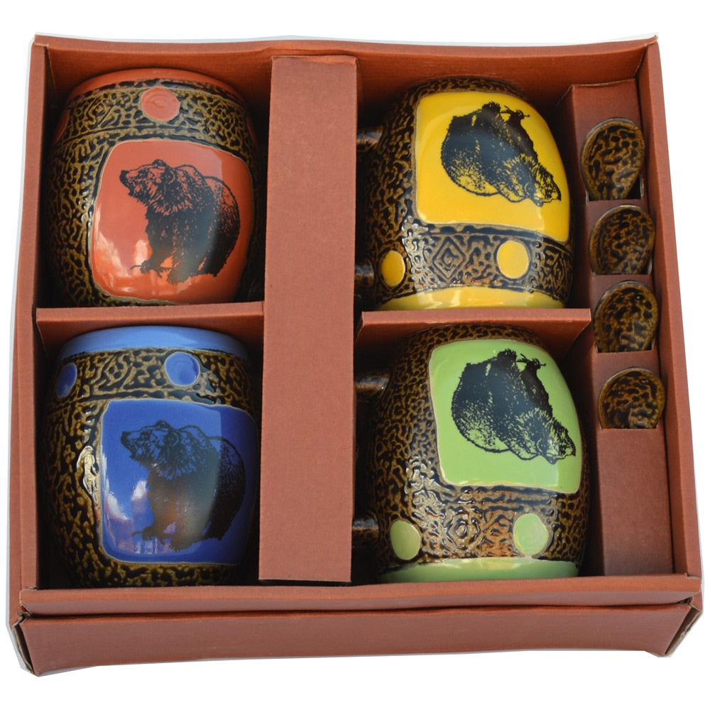 Bear Mugs with Spoons Box Set