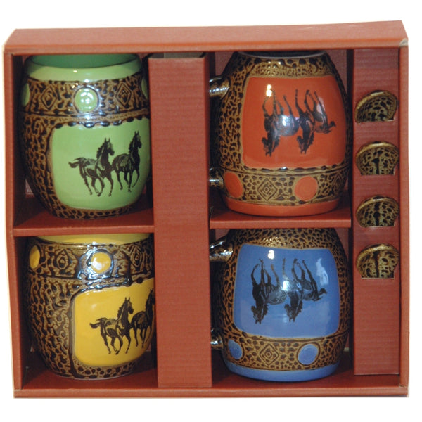 Double Running Horse Mugs with Spoons Box Set