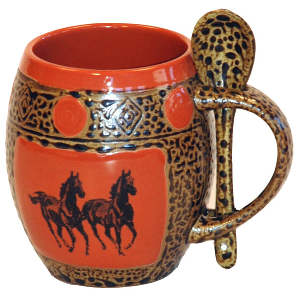 Double Running Horse Mug with Spoon