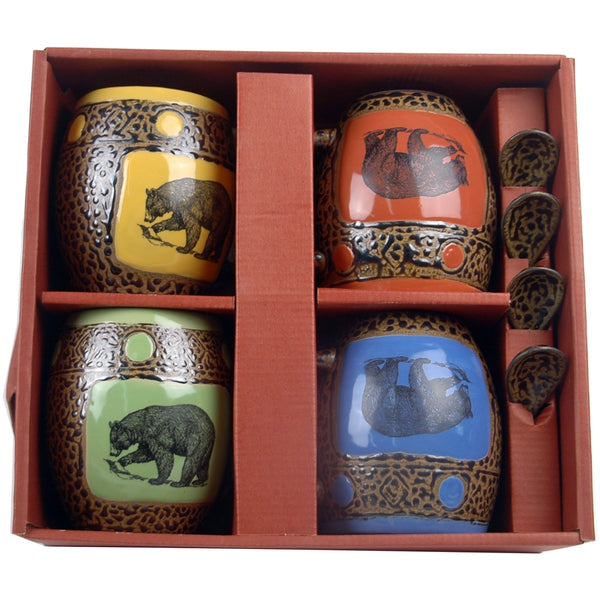 Fishing Bear Mugs with Spoons Box