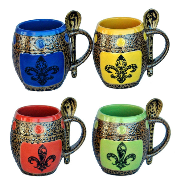 Fleur De Lis Mugs with Spoons Box Set