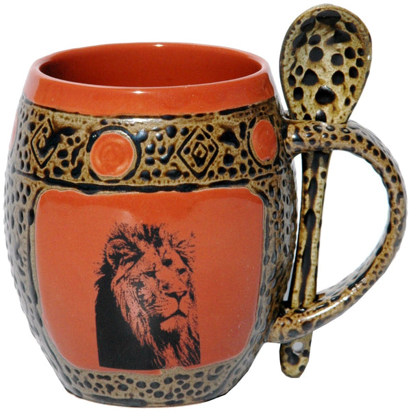 Lion Mugs with Spoons Box Set