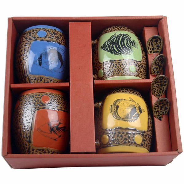 Reef Fish Mugs with Spoons Box Set