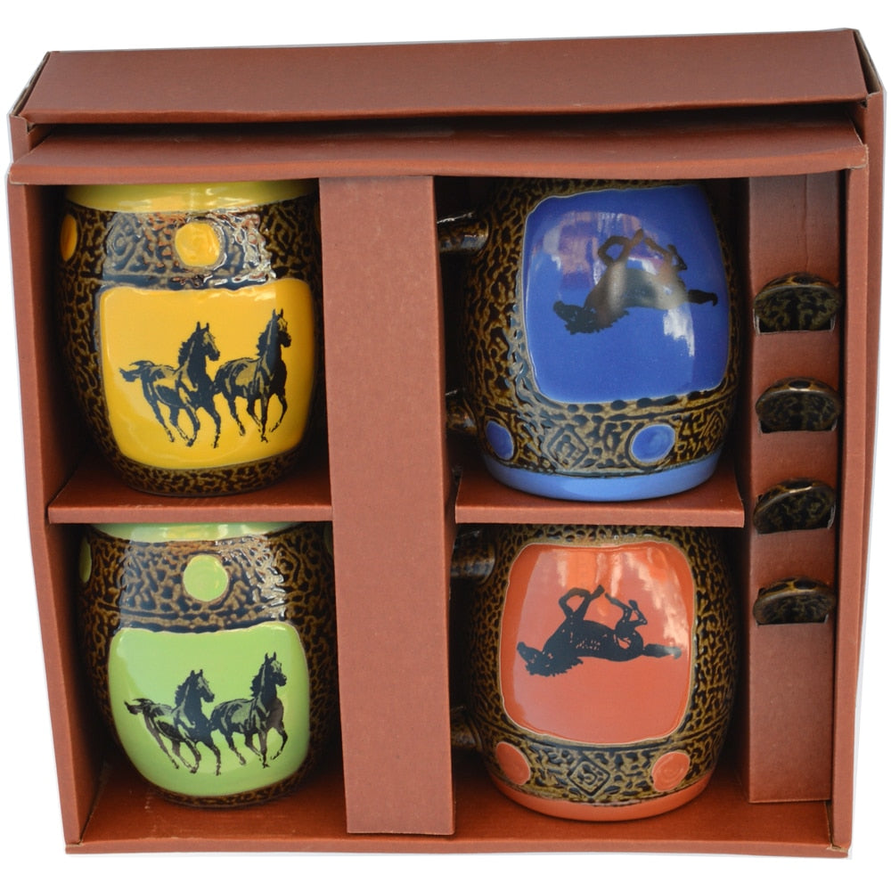 Running Horse Mugs with Spoons Box Set