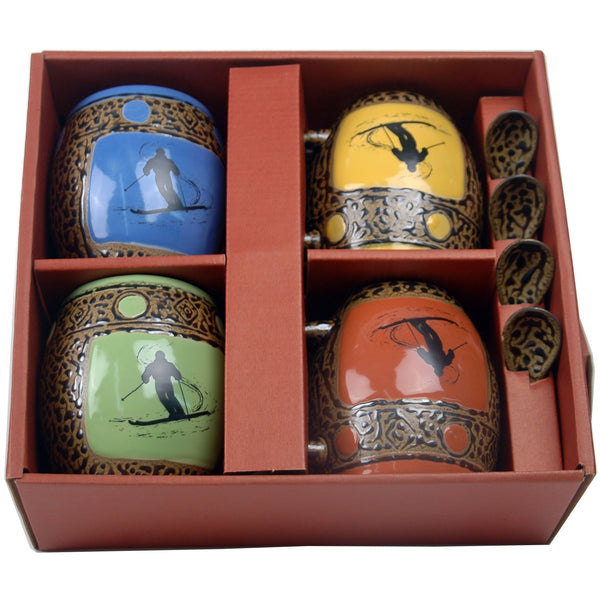 Skier Mugs with Spoons Box Set