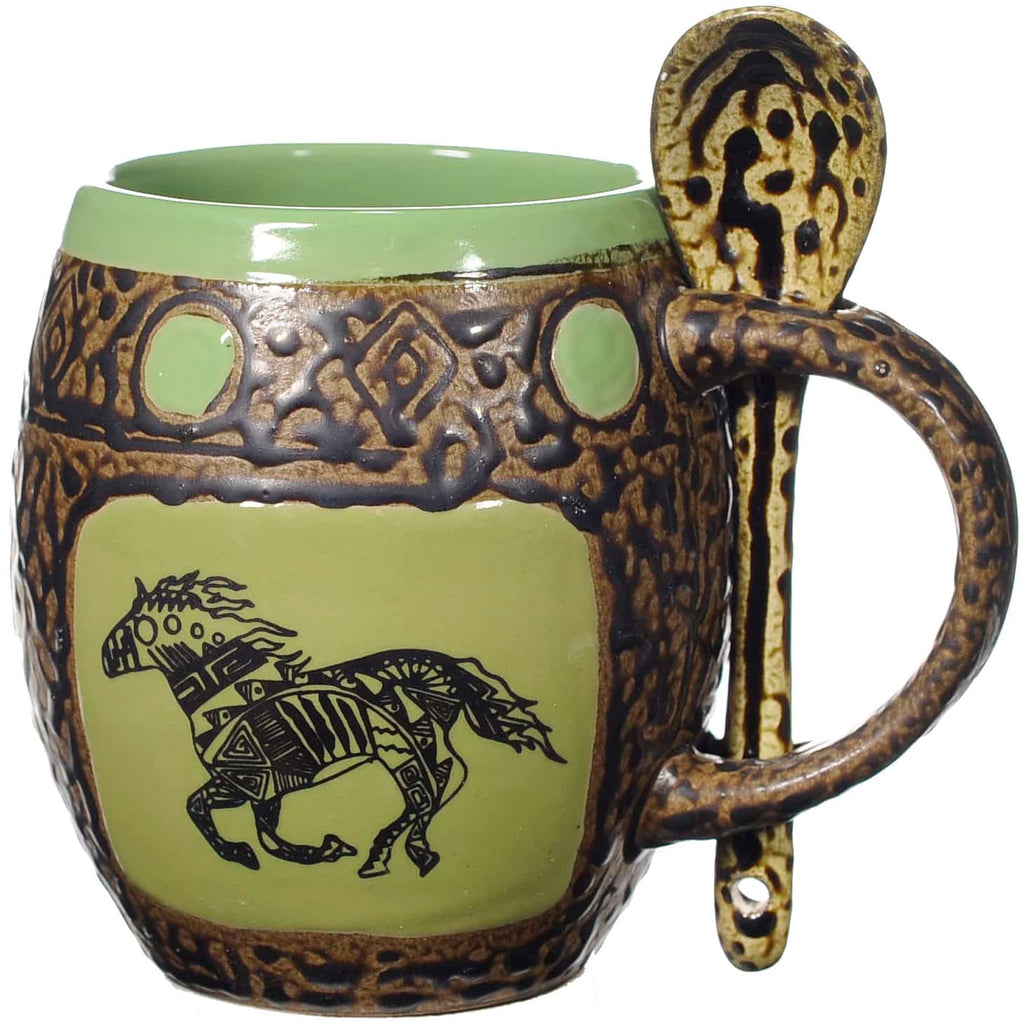 Southwest Running Horse Mugs with Spoons Box Set
