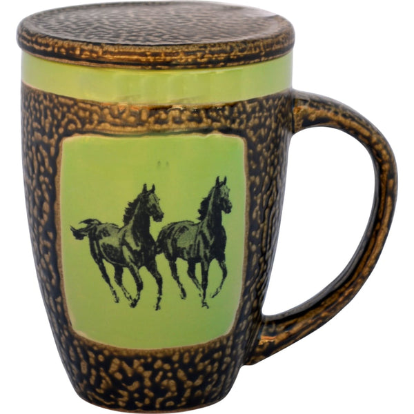 Double Running Horse Mug with Lid