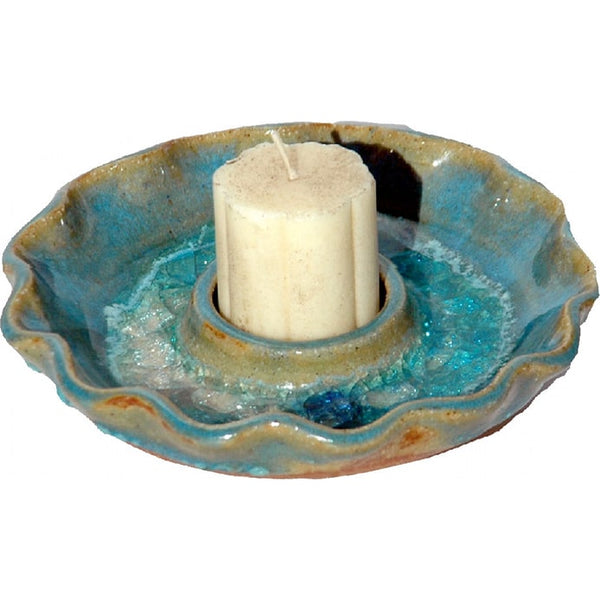 A Non-Pattern Glazed Fused Glass Fluted Candle Holder