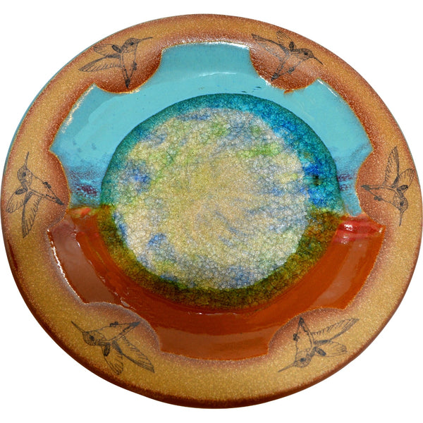 Hummingbird Fused Glass Small Round Platter