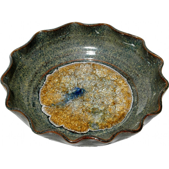 A Non-Pattern Glazed Fused Glass Medium Fluted Bowl