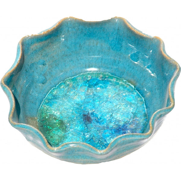 A Non-Pattern Glazed Fused Glass Medium Fluted Bowl